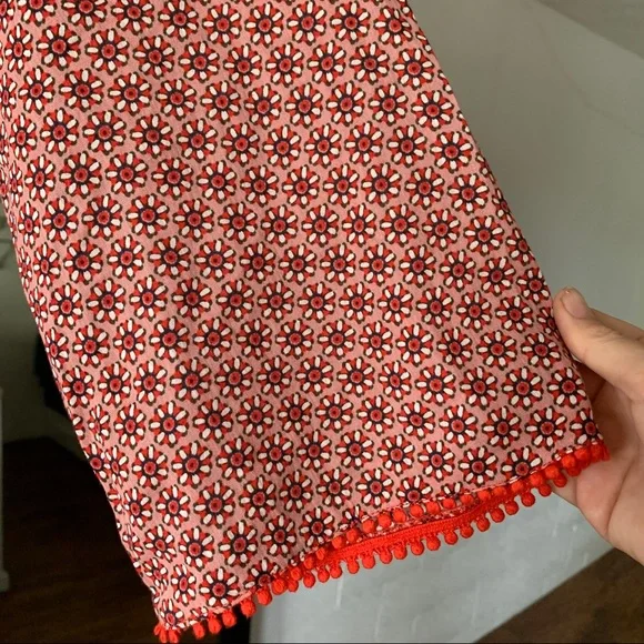 Boden Red Floral Print Tunic Dress Tassel Pom Pom - Picture 10 of 13